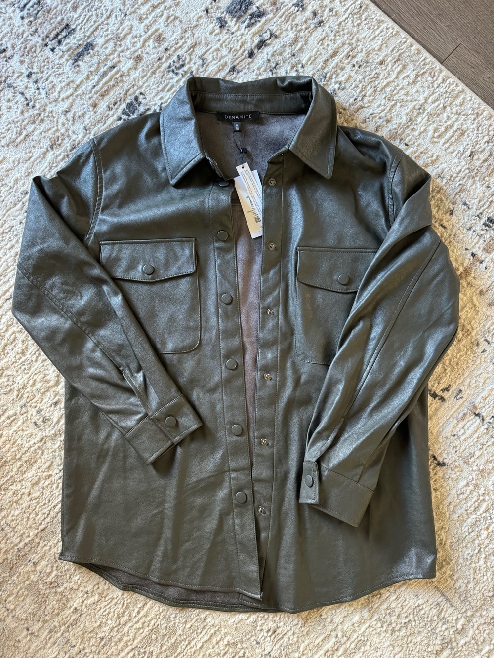 Dynamite Olive Green Faux Leather Shirt Jacket